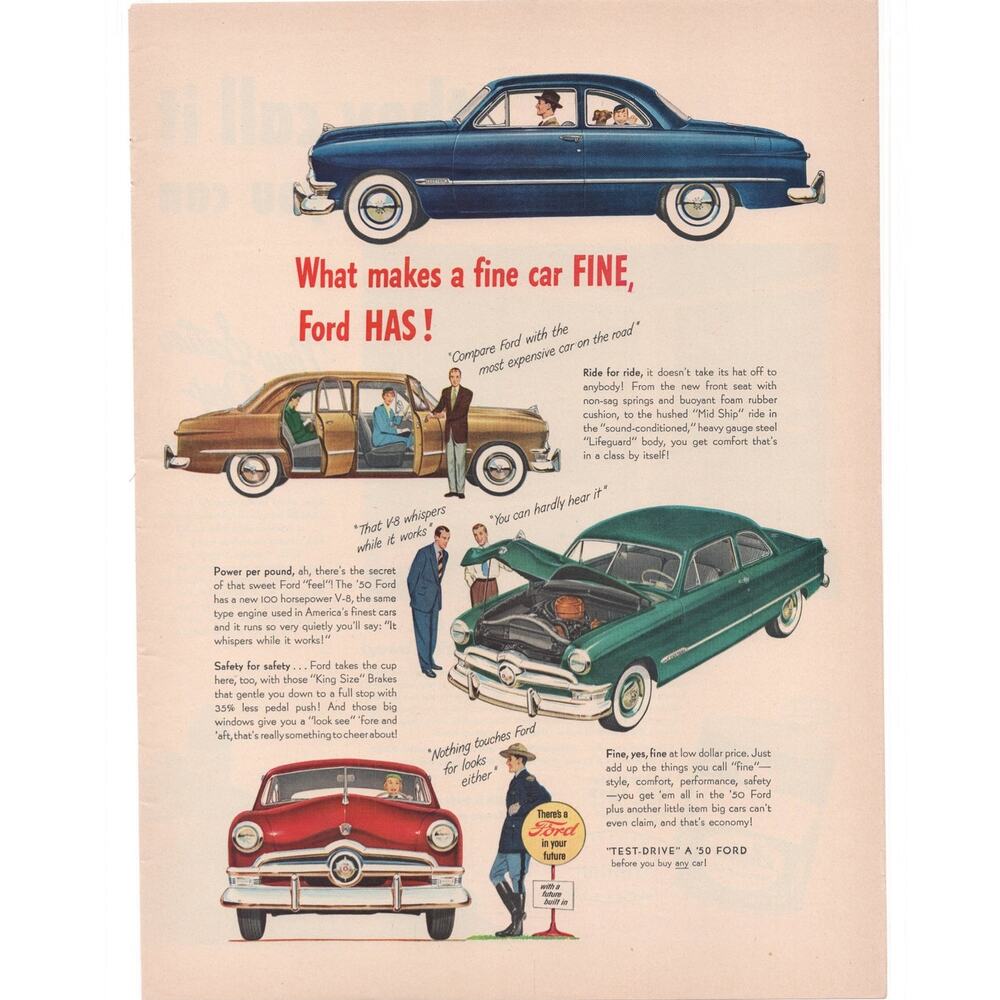 Ford Magazine Advertisement 1950 Vintage V-8 Automobilia Sedan Car Coupe